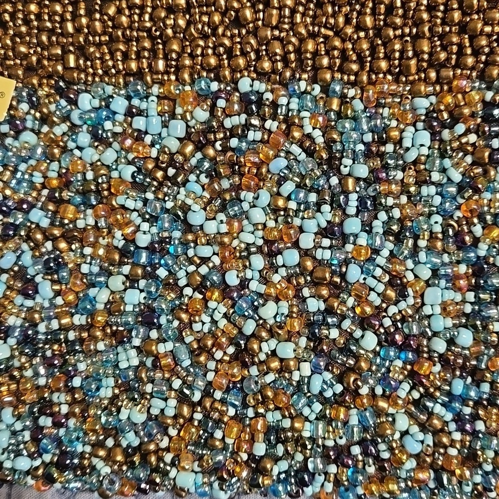 About Color Copper and Turquoise Beaded Clutch 8 X 4.5 Inches NWT - Picture 4 of 6